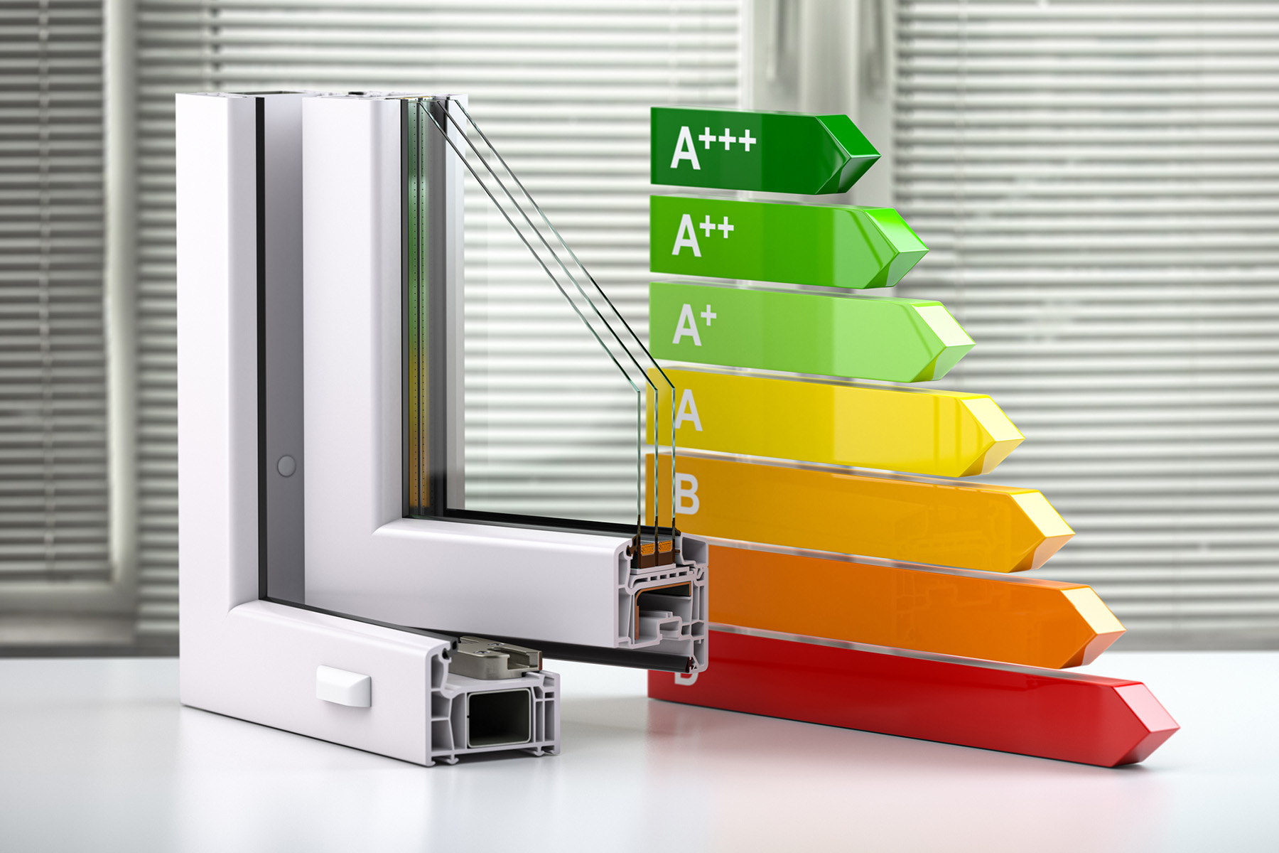 Energy Efficient windows cutaway with energy ratings